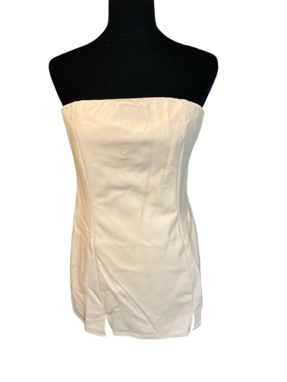 Strapless Cream Mini Dress - Sleek Minimal Silhouette